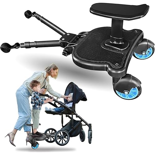 Universal Stroller Board with Detachable Seat - 2 in 1 Sit and Stand Stroller Standing Board for Most Brands of Strollers Holds Children up to 55lbs-Blue