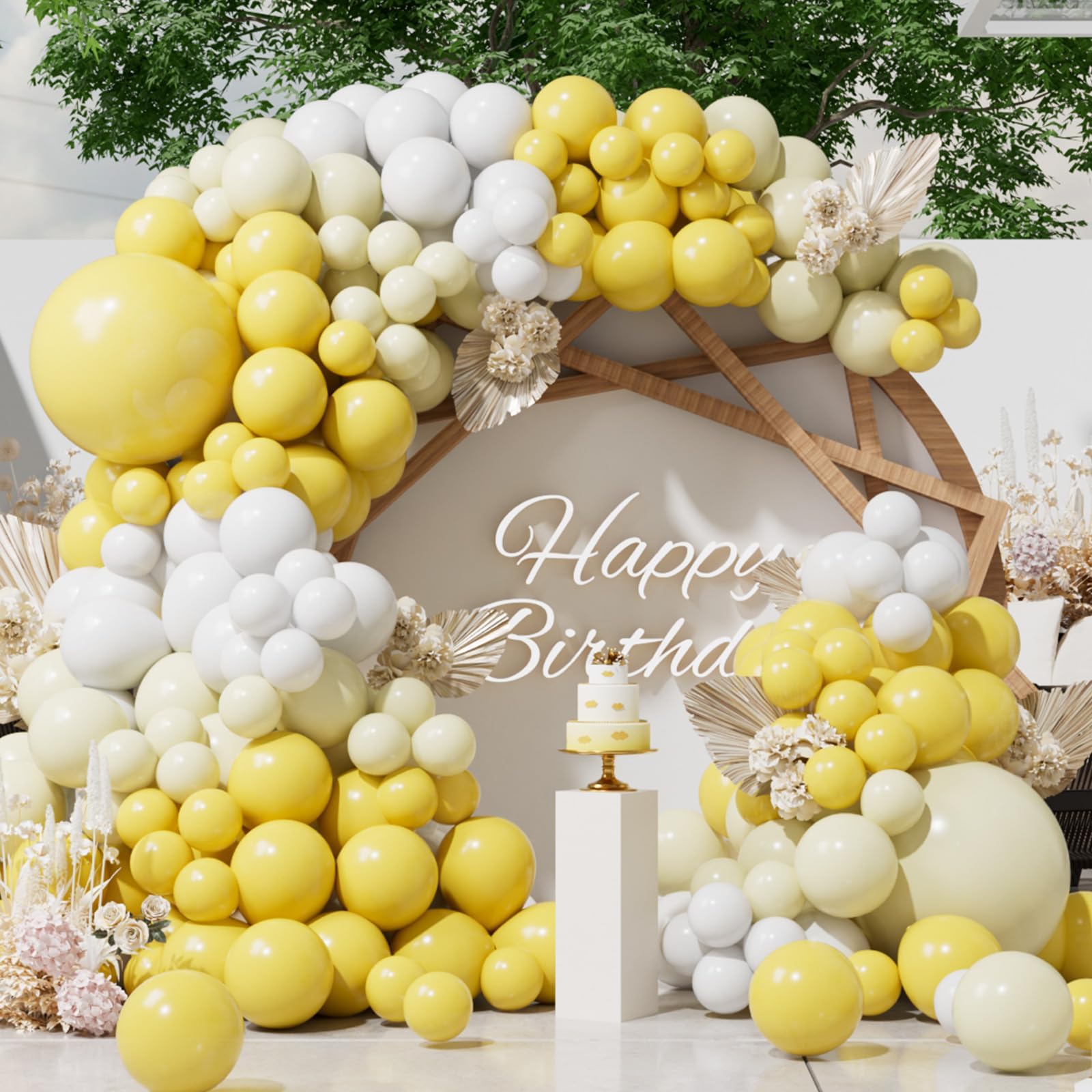 SUWEN 153Pcs Yellow Balloons Arch Kit Garland Different Sizes of 18 10 5 Inch Light Pastel Yellow and White Latex Balloons for Birthday Baby Shower Party Decorations — image 1
