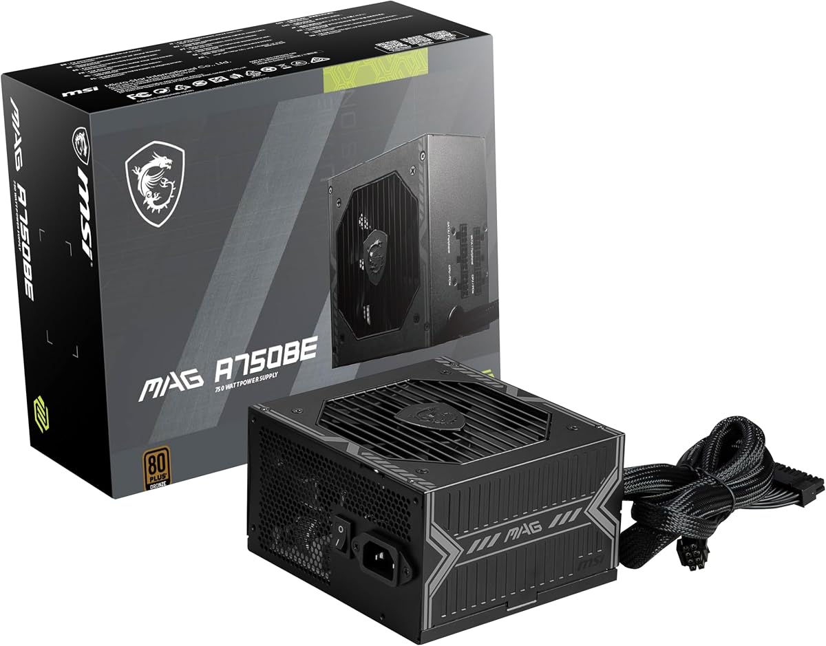 MSI MAG A750BE, Semi-Modular Compact 750W ATX Power Supply, 80+ Bronze, Low-Noise Fan, Active PFC Design, 5 Year Warranty