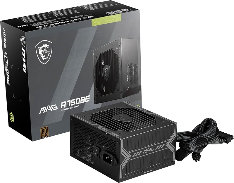 MSI MAG A750BE, fuente de alimentación ATX compacta semimodular de 750 W, bronce 80+, ventilador de bajo ruido, diseño PFC activo, 5 años de garantía