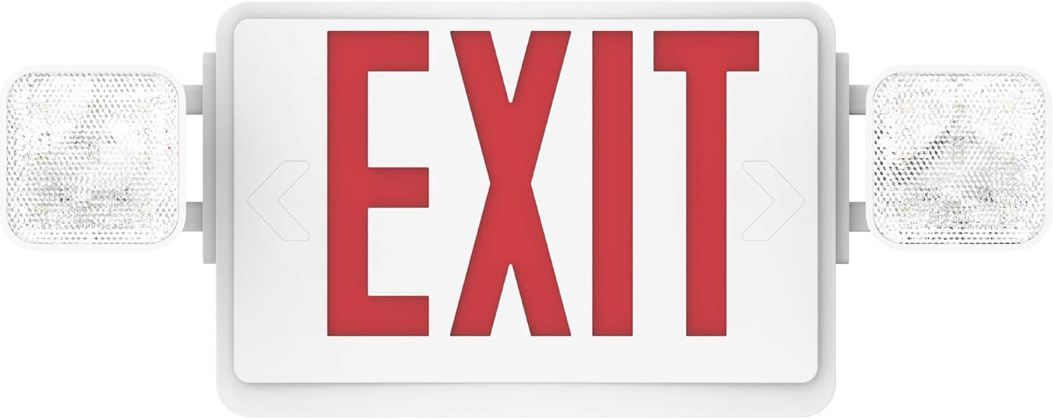 Flash Deals - 60% OFF Sunco Lighting Double Sided LED Emergency EXIT Sign, Two LED Flood Lights, Backup Battery, US Standard Red Letter Emergency Exit Lighting, Commercial Grade, 120-277V, Fire Resistant (UL 94V-0)