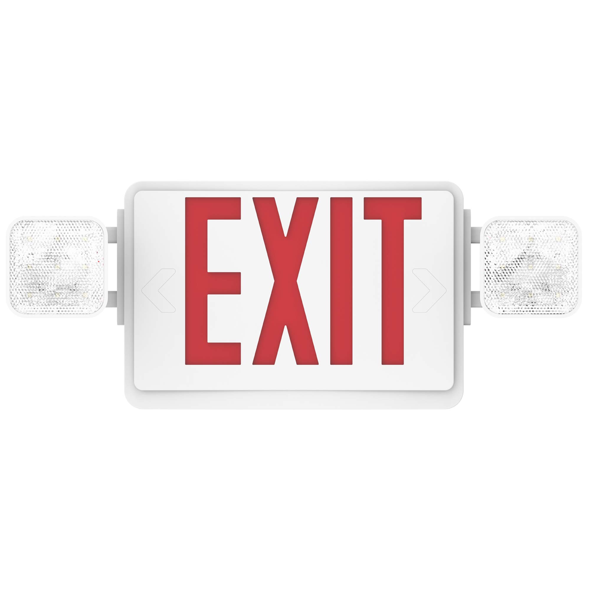 Sunco Lighting LED Exit Sign with Emergency Lights for Business with Battery Backup, Double Sided with Two Flood Lights, Commercial Grade, 120-277V, Fire Resistant (UL 94V-0)