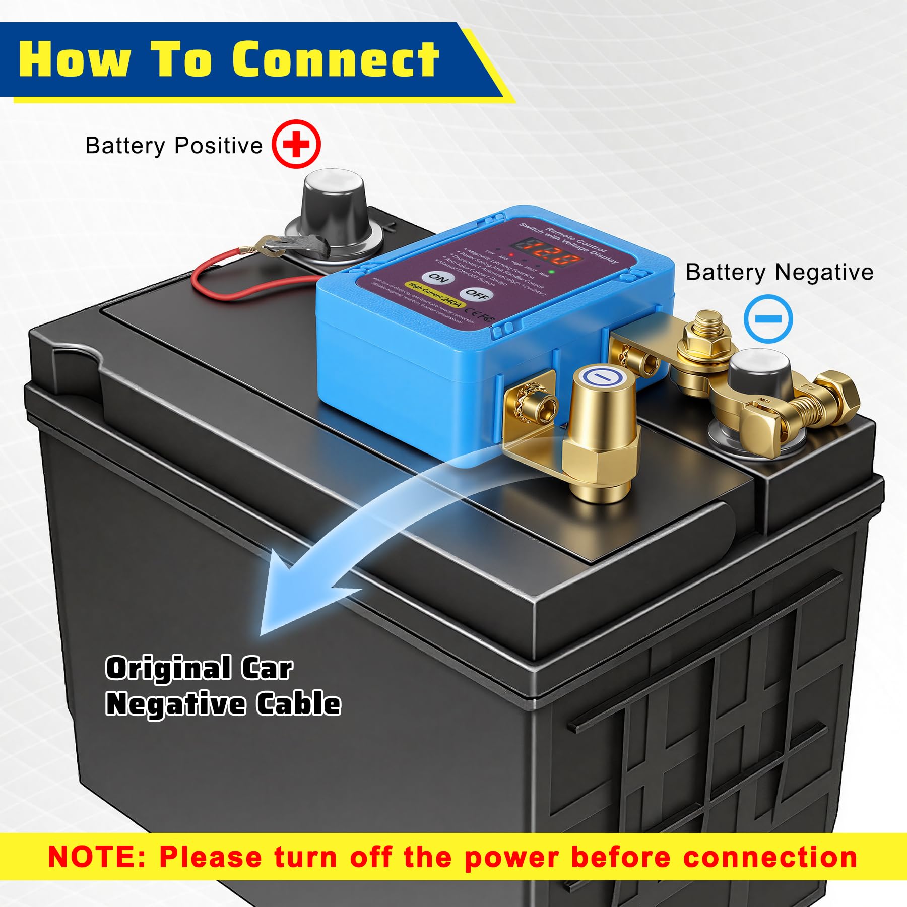 Stacca Batteria per Auto, Stacca Batteria 12v 240A con LED Volt Display e Telecomando, Intelligente Staccabatteria for Auto, RV, ATV, Camion, Barca