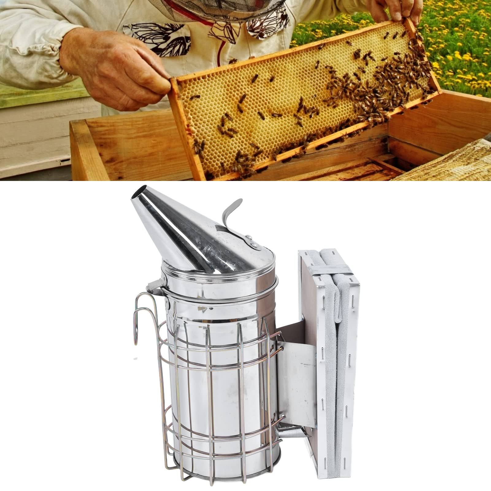 8 Unids/Set Suministros De Apicultura, Kit De Apicultura Cepillo De Abeja Raspador Marco Clip Alambre Incrustador Colmena Ahumador Jaula De Abeja Reina Herramienta para Destapar