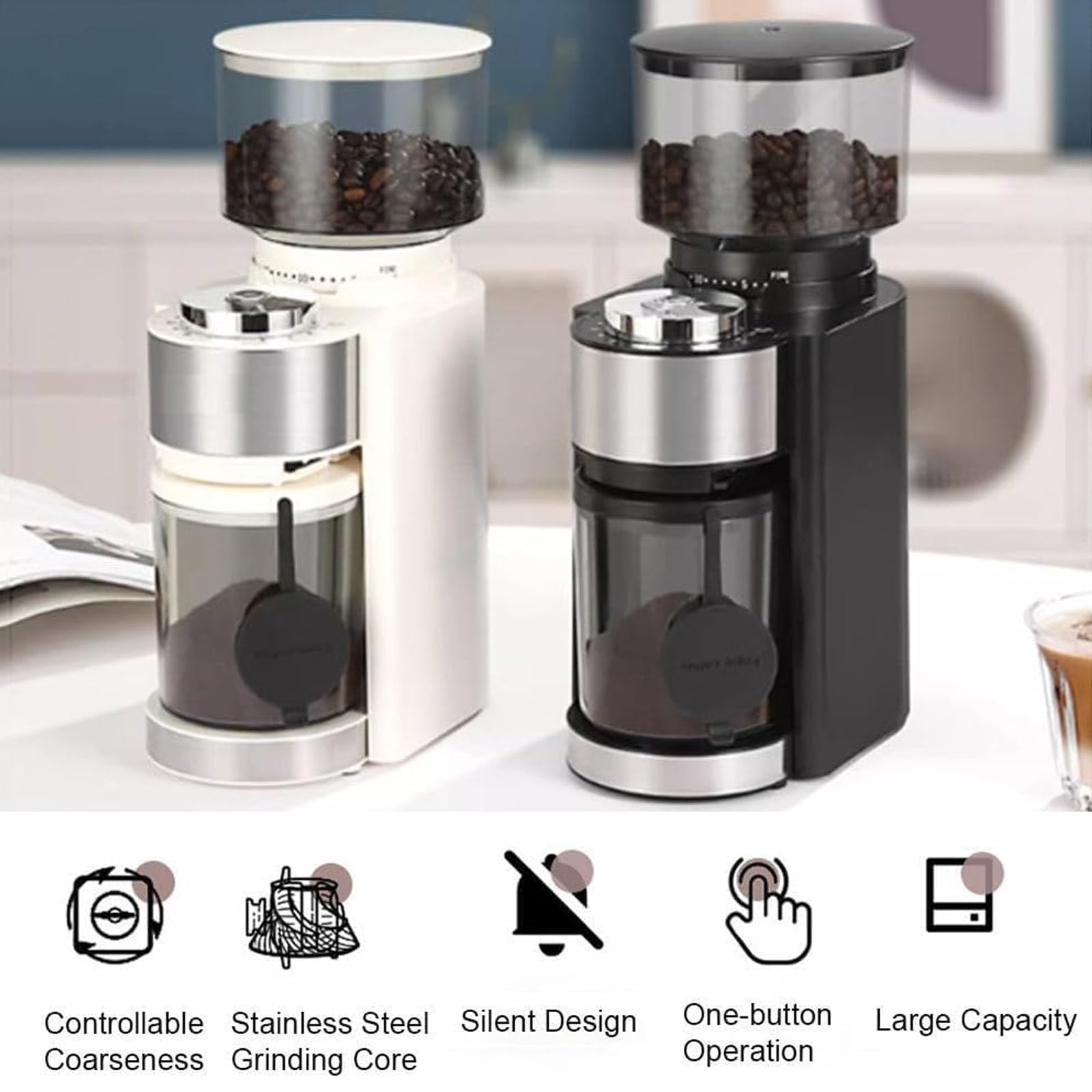 Molinillo de café con Capacidad de 250 g, Molinillo de café en Grano con Perilla dosificadora y núcleo de molienda de Acero Inoxidable 420, 25 ajustes de Densidad, para el hogar y la Oficina