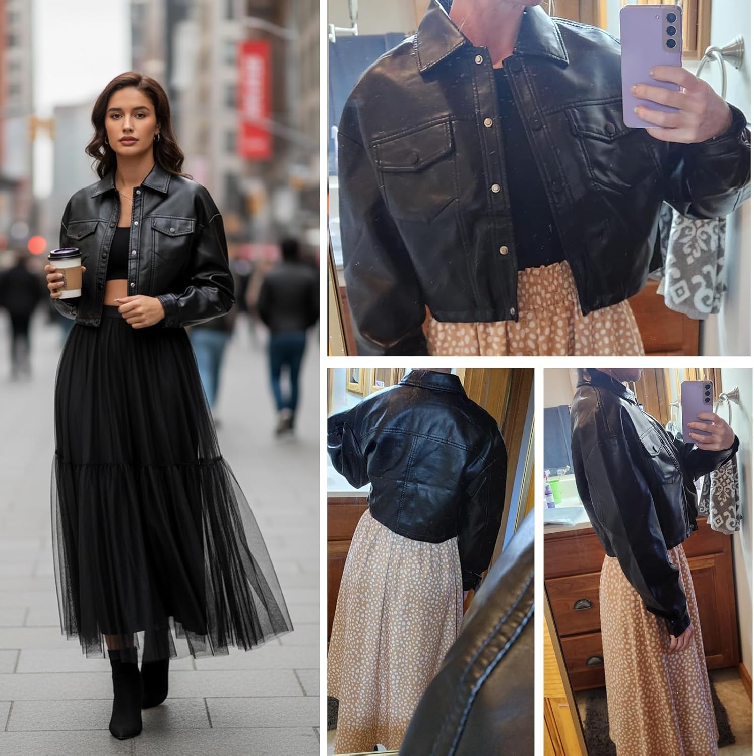 CHIGUO Women Faux Leather Cropped Jacket Trendy Moto Biker Short Jacket Fashion PU Coat Party Jacket - Image 5