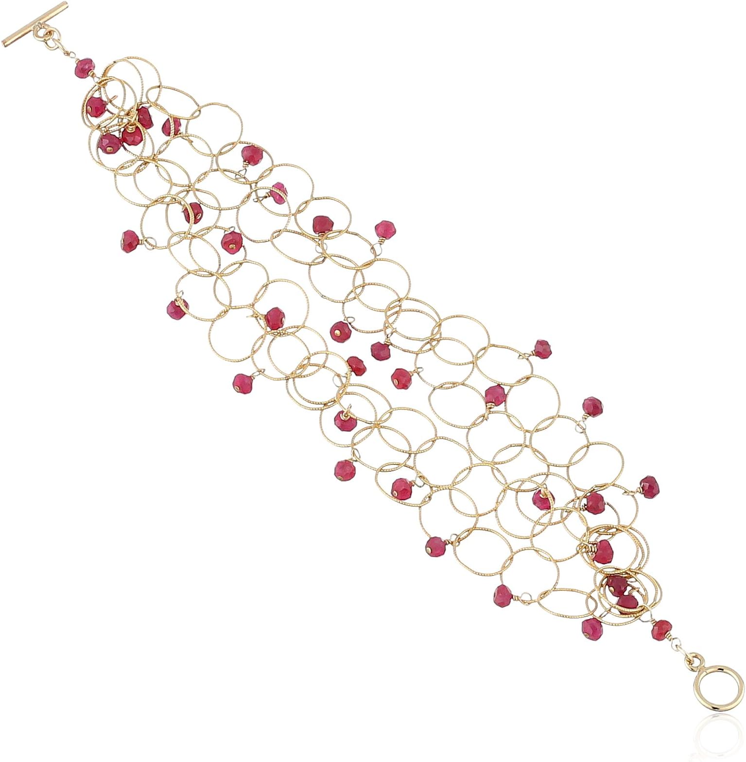 Dana Kellin Ruby and 14k Gold Fill Briolette Link 4-Strand Bracelet, 7.25"