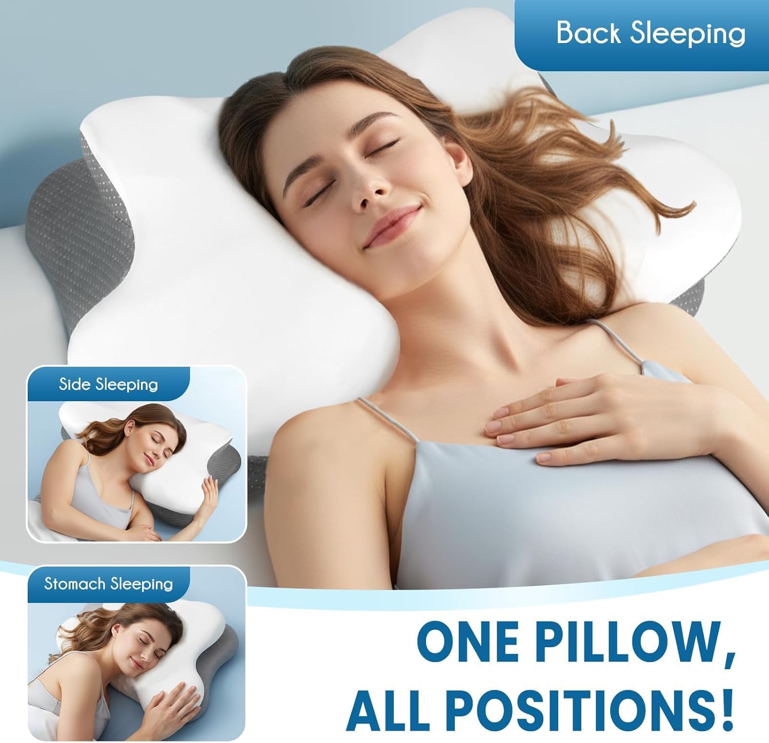 Pillow for Neck and Shoulder Support, Ergonomic Bed Pillow for Side, Back, Stomach Sleepers, White