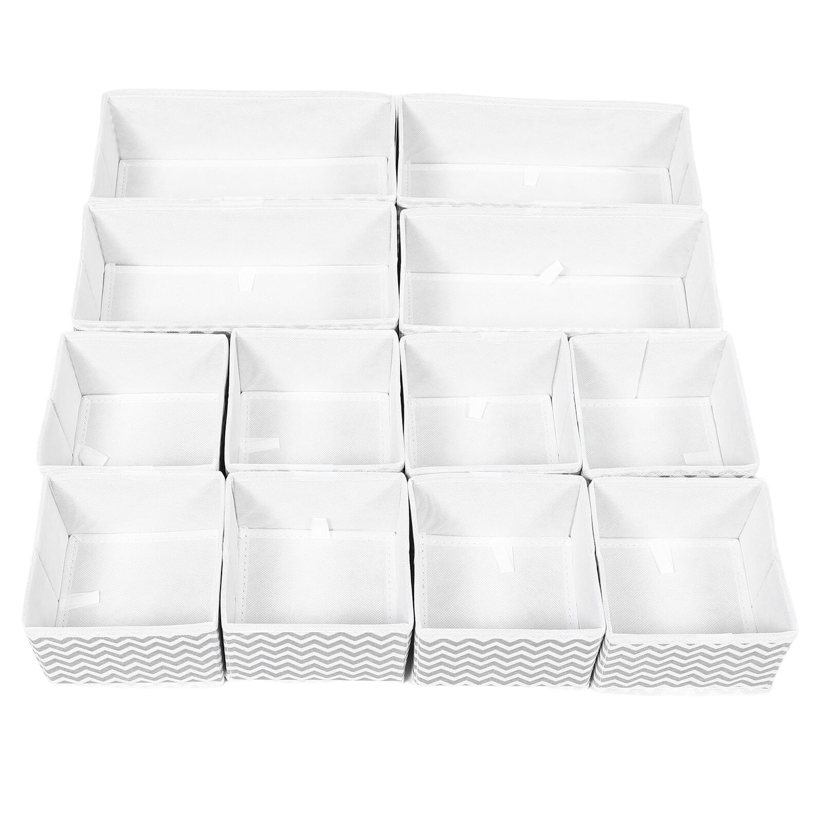 Alipis Lot de 12 Organiseurs de Tiroirs Pliables en Non-Tissé Dimensions 28X14 CM et 14X14 CM Rangement Optimisé pour sous-Vêtements Soutiens-Gorge Chaussettes et Foulards Solution