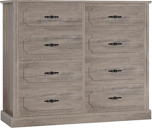 Miniatura 6 de finetones Cómoda blanca con 8 cajones de madera con asas de acero, cajones modernos para almacenamiento de piso para sala de estar, pasillo, oficina
