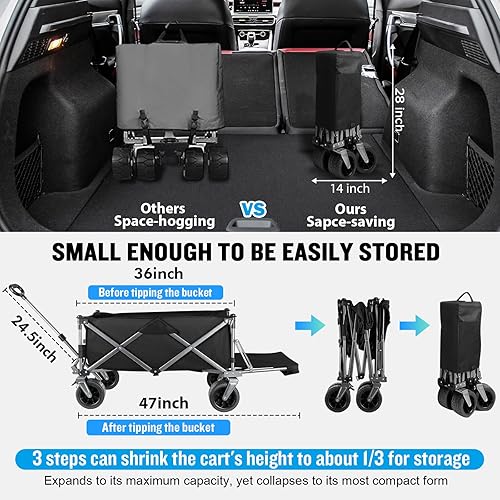 Miniatura 4 de Carro plegable plegable, carrito de playa resistente plegable con 330 libras, ruedas de playa grandes todo terreno y soportes para bebidas, vagón de