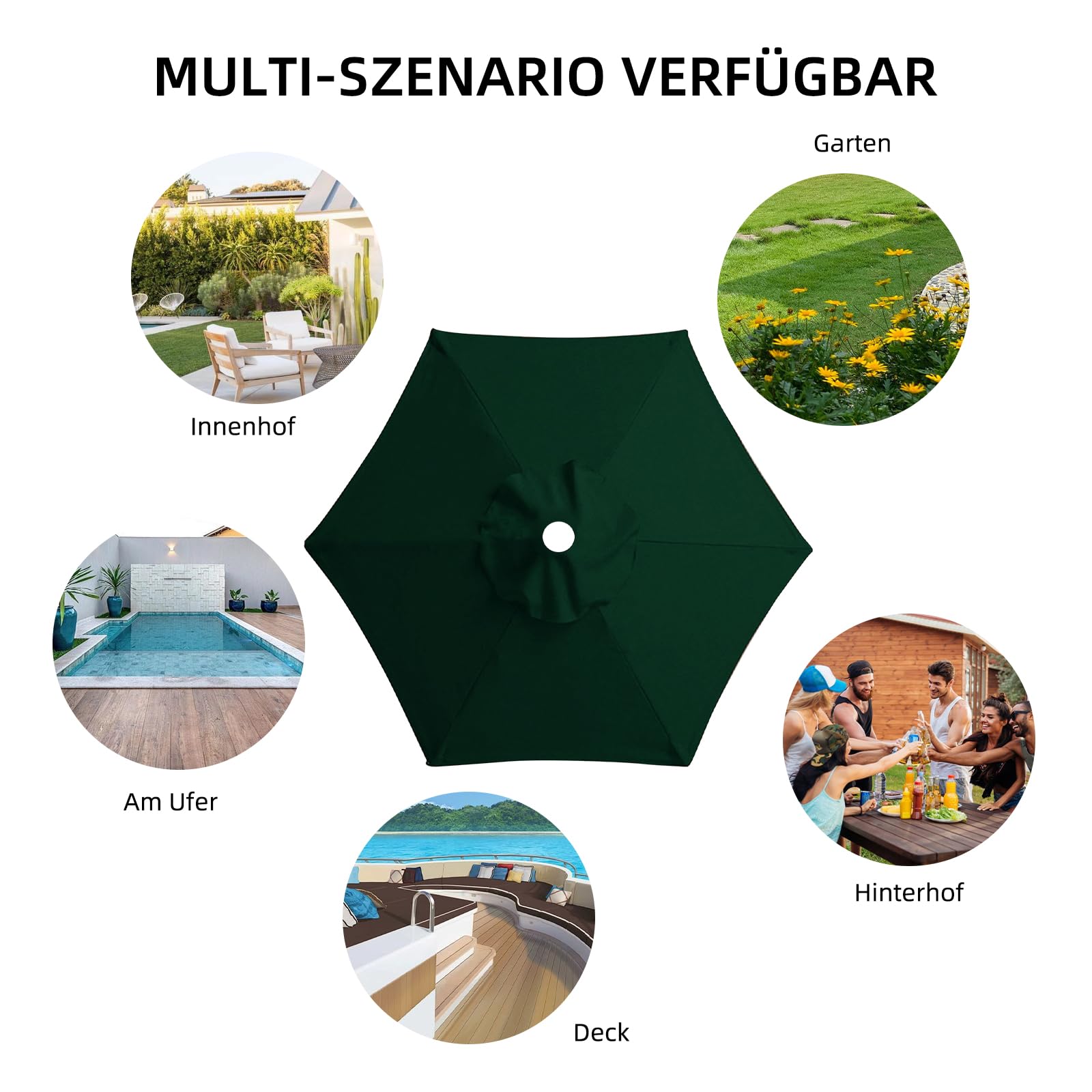 Copertura di ricambio per ombrellone da esterno, protezione UV 30+, 2,7 m/3 m, per giardino, cortile, spiaggia