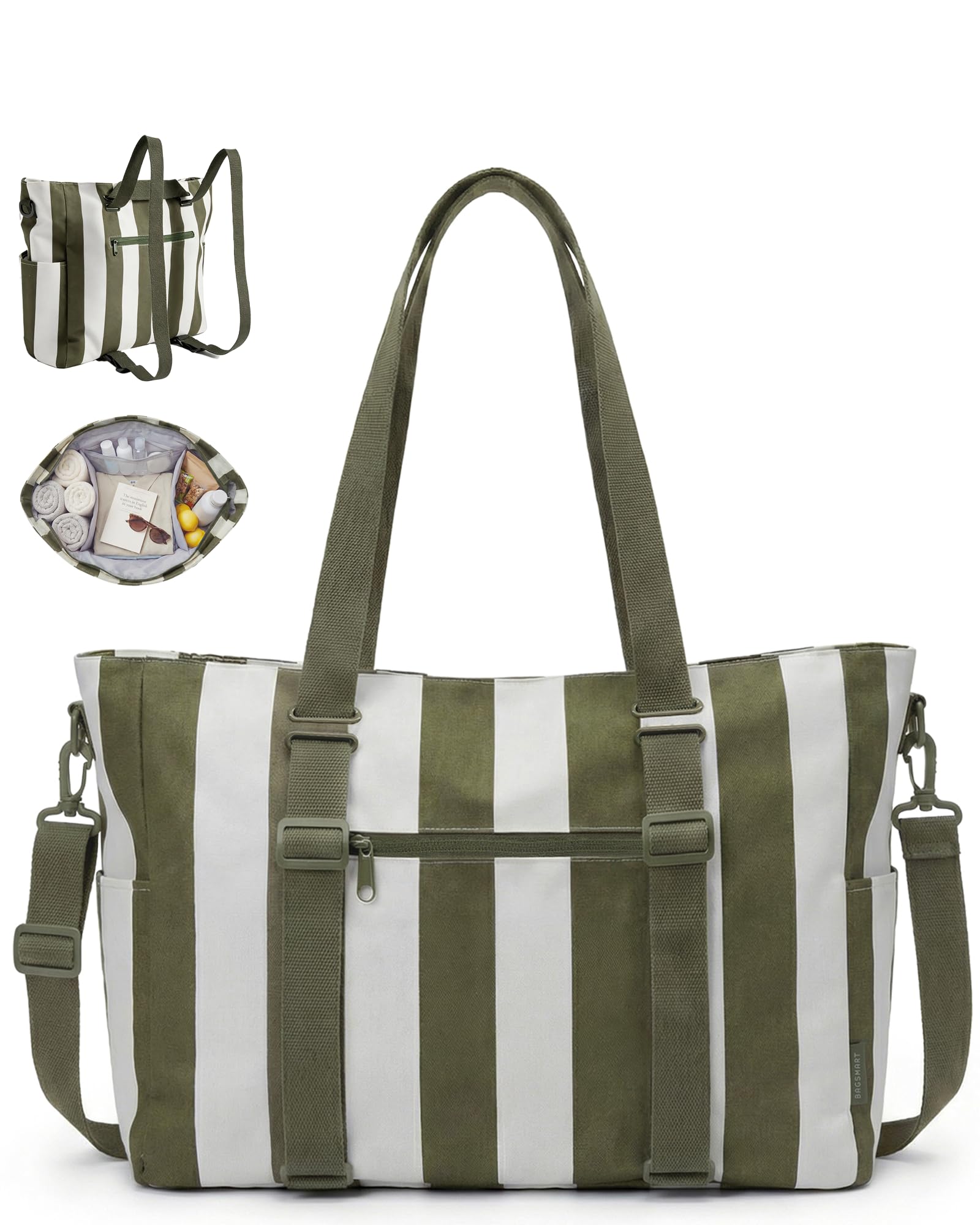 BAGSMART Large Beach Bag for Women, Oversize Tote Bag for Travel/Swim Pool/Summer | 3-Ways to Carry, Cruise Essentials, Family Picnic, Extra-large mom bag, Sandproof, zip open, Mothers day gifts — view 9