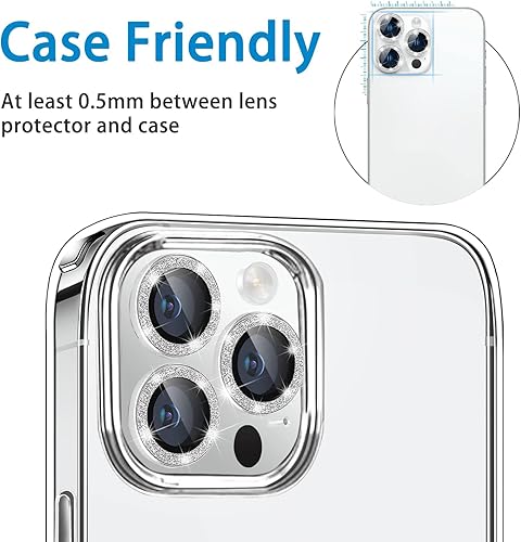 Miniatura 4 de Protector de lente de cámara compatible con iPhone 12 Pro Max, protector de lente de cámara de vidrio templado con purpurina brillante 9H, protector