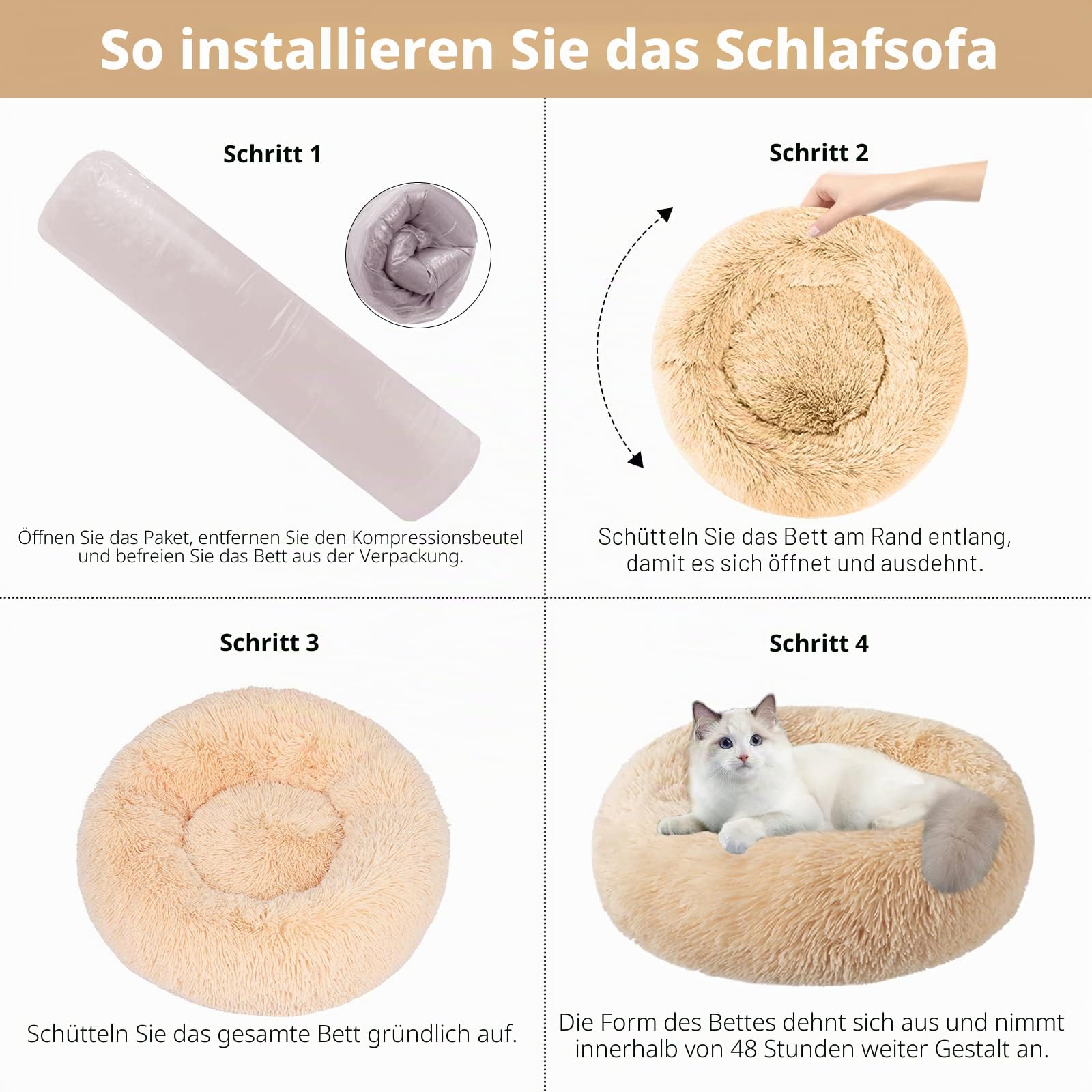 Nisrada Katzenbetten für Indoor-Katzen, 50cm, Hundebett für kleine Melium-große Hunde, waschbares, rundes Haustierbett für Welpen und Kätzchen, mit Rutschfester Unterseite