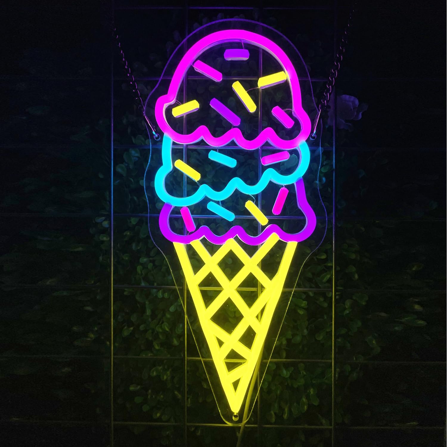 Ice Cream Open Neon Sign Shop Wall Decor Custom Neon Signs Personalized Dimmable LED Light for Birthday Christmas Party Bedroom Bar Drink Shop USB Powered with Pink Yellow Blue Glow (14.7 x 6.7)