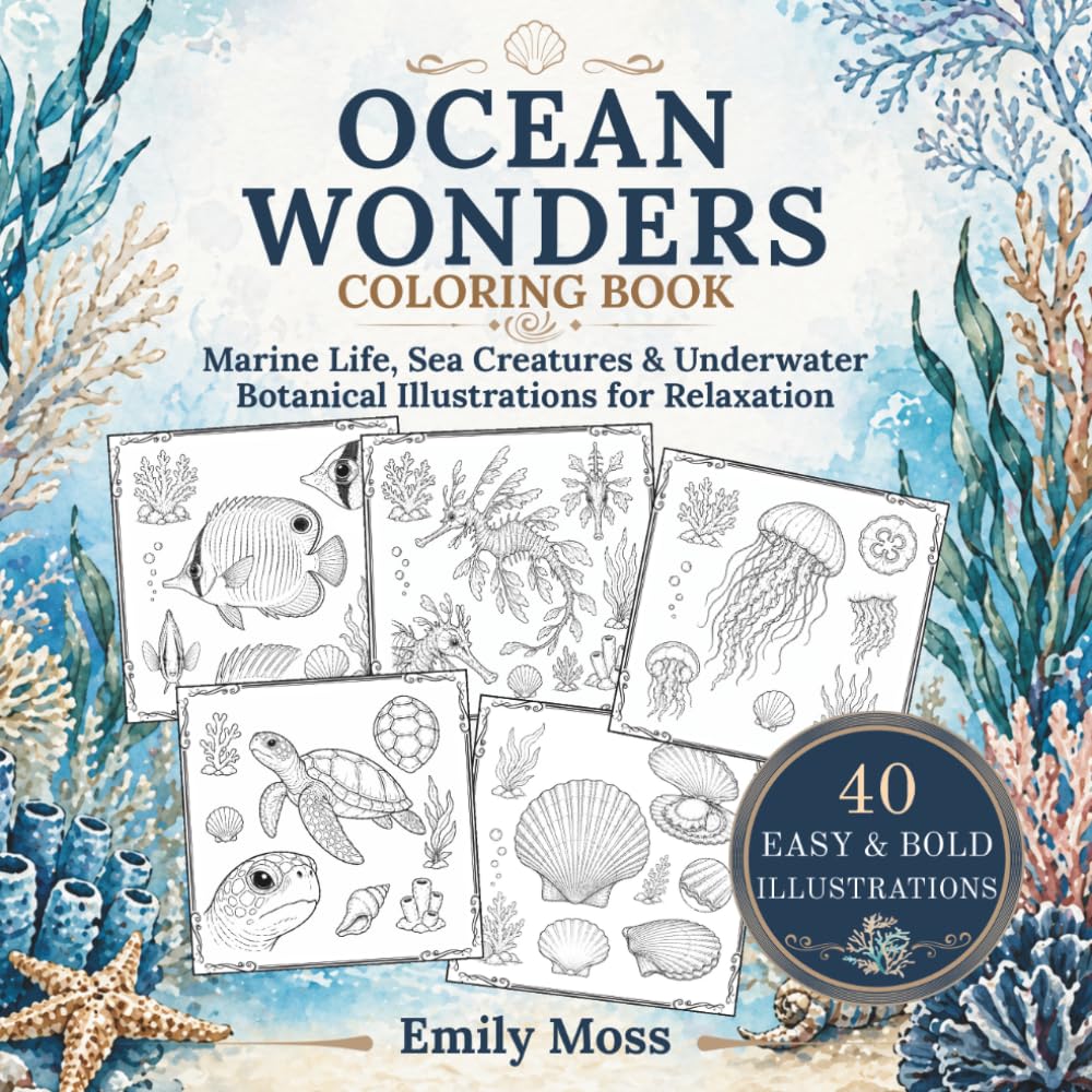 Ocean Wonders Coloring Book for Adults: An Easy & Bold Marine Life Coloring Journal with Sea Creatures, Ocean Botanicals & Underwater Wonders for Relaxation
