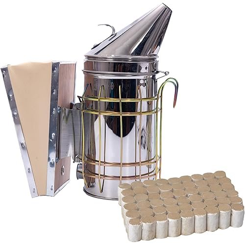 Bee Hive Smoker Kit – Stainless Steel Smoker with Heat Shield & 54 Smoking Pellets, Ideal Beekeeping Supplies for Beginners & Professionals