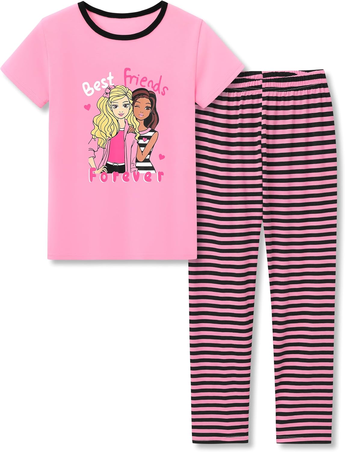 Cozchique Pajamas for Girls - Pink Wave Striped Long Sleeve PJ Set Ultra Soft Jammies Size 6-18