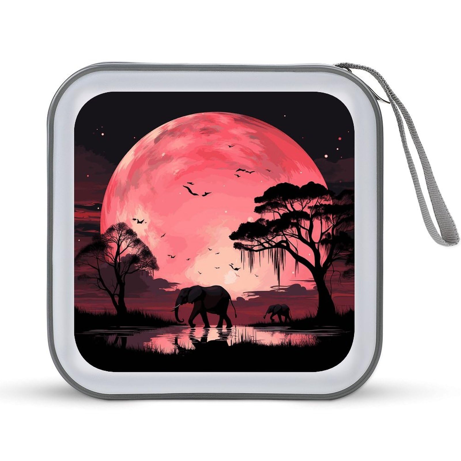 JTREHY Pink Moon Elephant CD Case 40 Capacity Case Zipper CD Collection Bag with Handles Cover DVD Storage Hard Plastic DVD Disc Cases Storage Binder for Car Home Office Travel