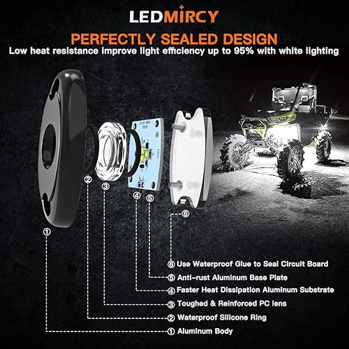 Miniatura 3 de LEDMIRCY Luces LED de roca blancas, 6 piezas para Je ep todoterreno, camiones, RZR, barco, ATV, UTV, SUV, luces de neón bajo la carrocería, Trail,