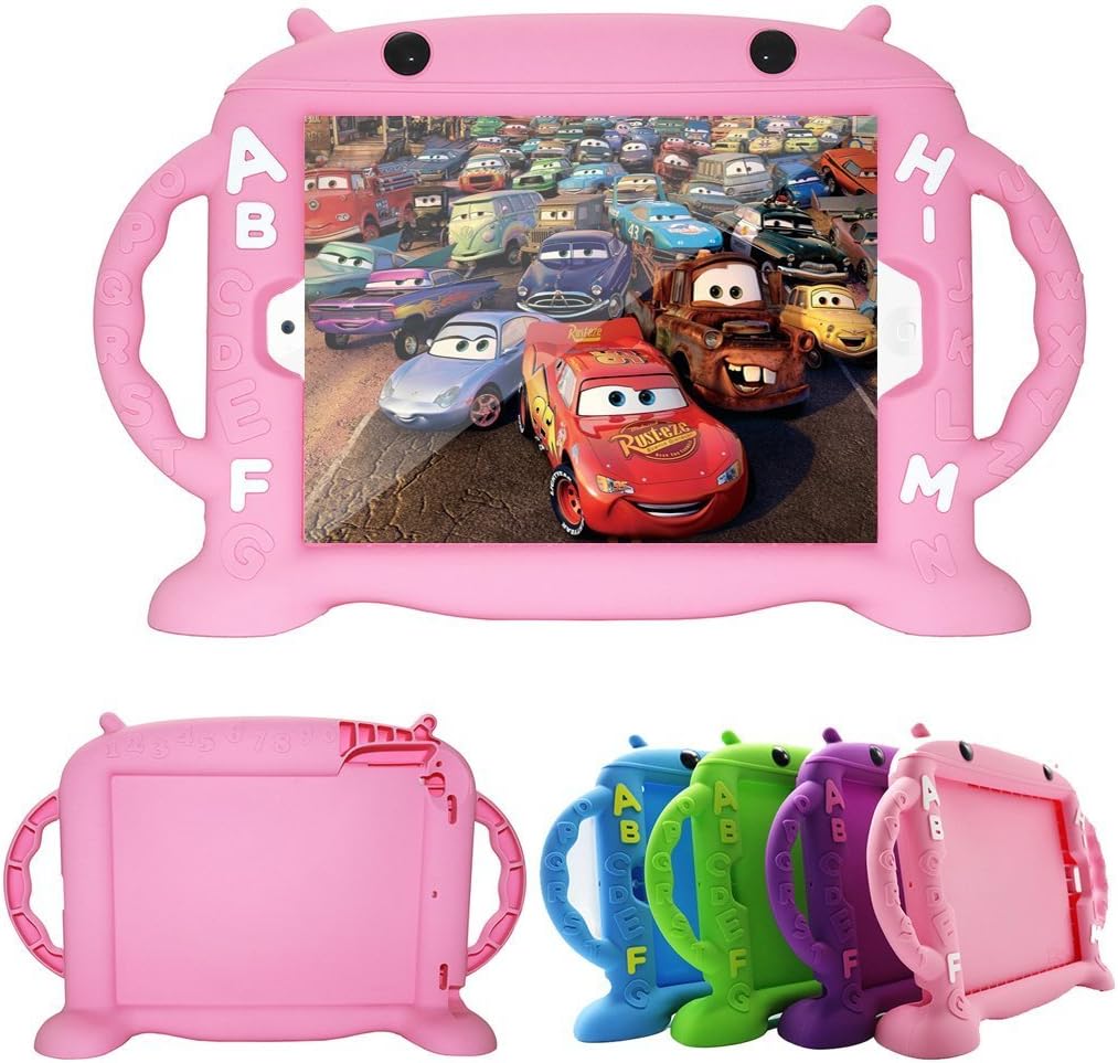 Kid Case Compatible for Samsung Tab E Lite 7.0 Tab 3 Lite 7.0 Tab 4 7.0 Tab A 7.0 T280 TAB 3 7.0 Lovely Cartoon Shockproof Silicone Protective Convertible Handle Stand [BPA Free]-Pink