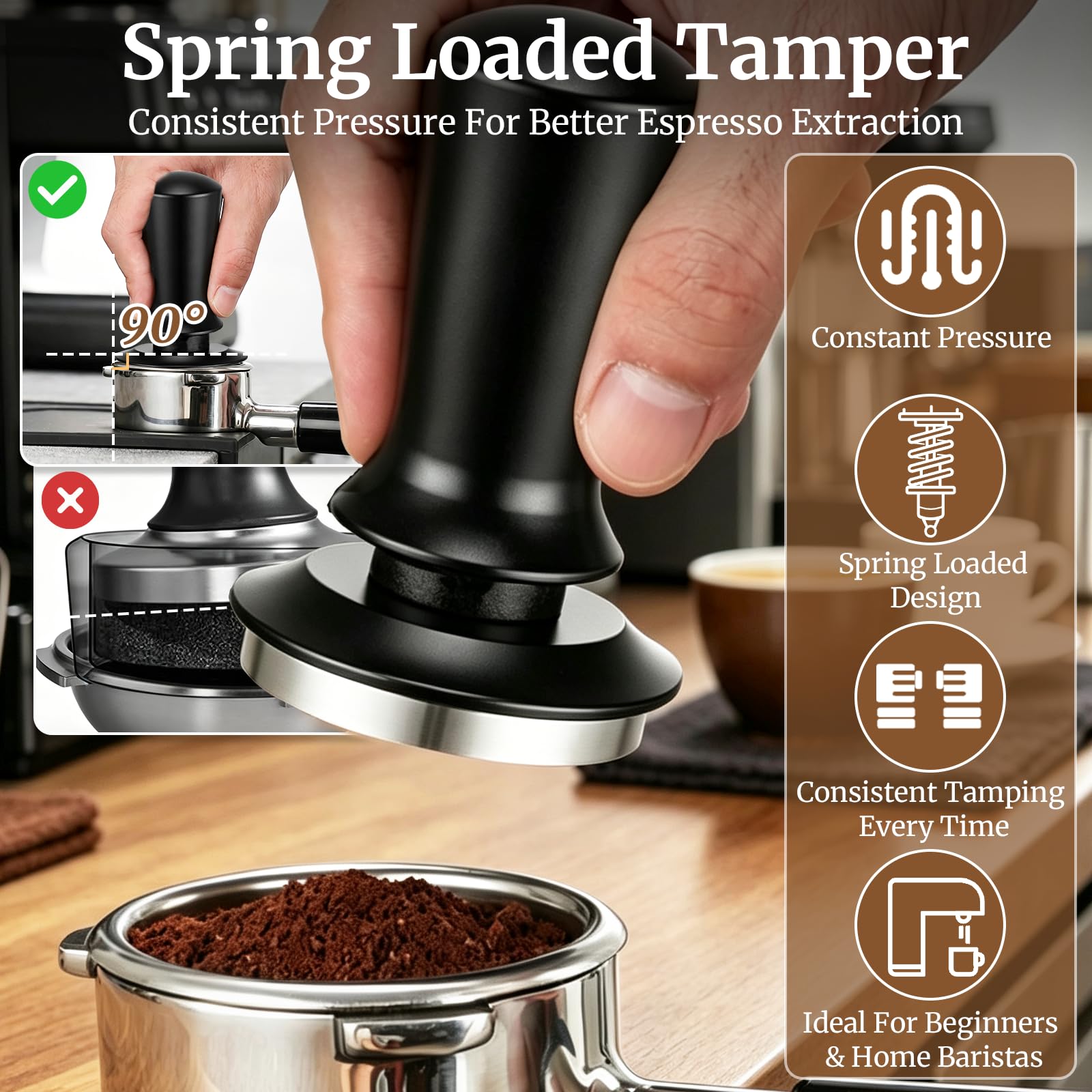 Espresso Zubehör 12er Set, 51mm Kaffee Tamper mit Dosierring,Kaffee-Distributor, WDT Tool, Aufbewahrungsstation, Milchkännchen und Kaffeeschablonen, Komplettes Barista Starter Set für Siebträger