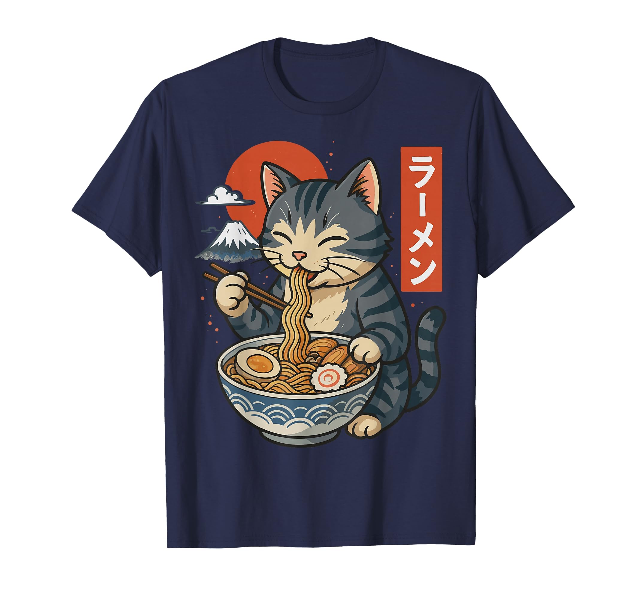Anime Cat Eating Ramen Retro Kawaii Ramen Cat T-Shirt