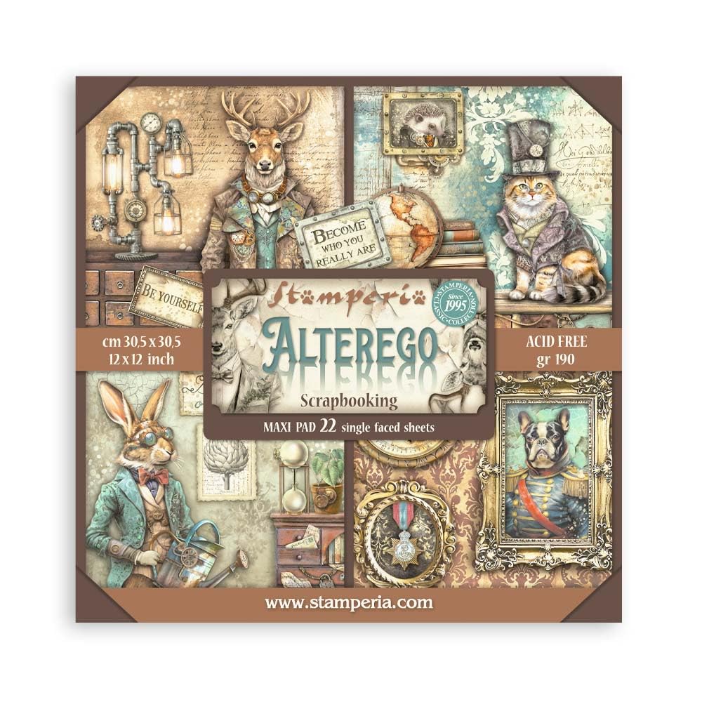 Stamperia - Scrapbook Paper Pad for Scrapbooking, Albums, Card Making, Bullet Journalling and More, Acid Free, Single Face, Perfect for Hobbies, Crafts, and Gifting (Alterego) (30.5 x 30.5 cm)