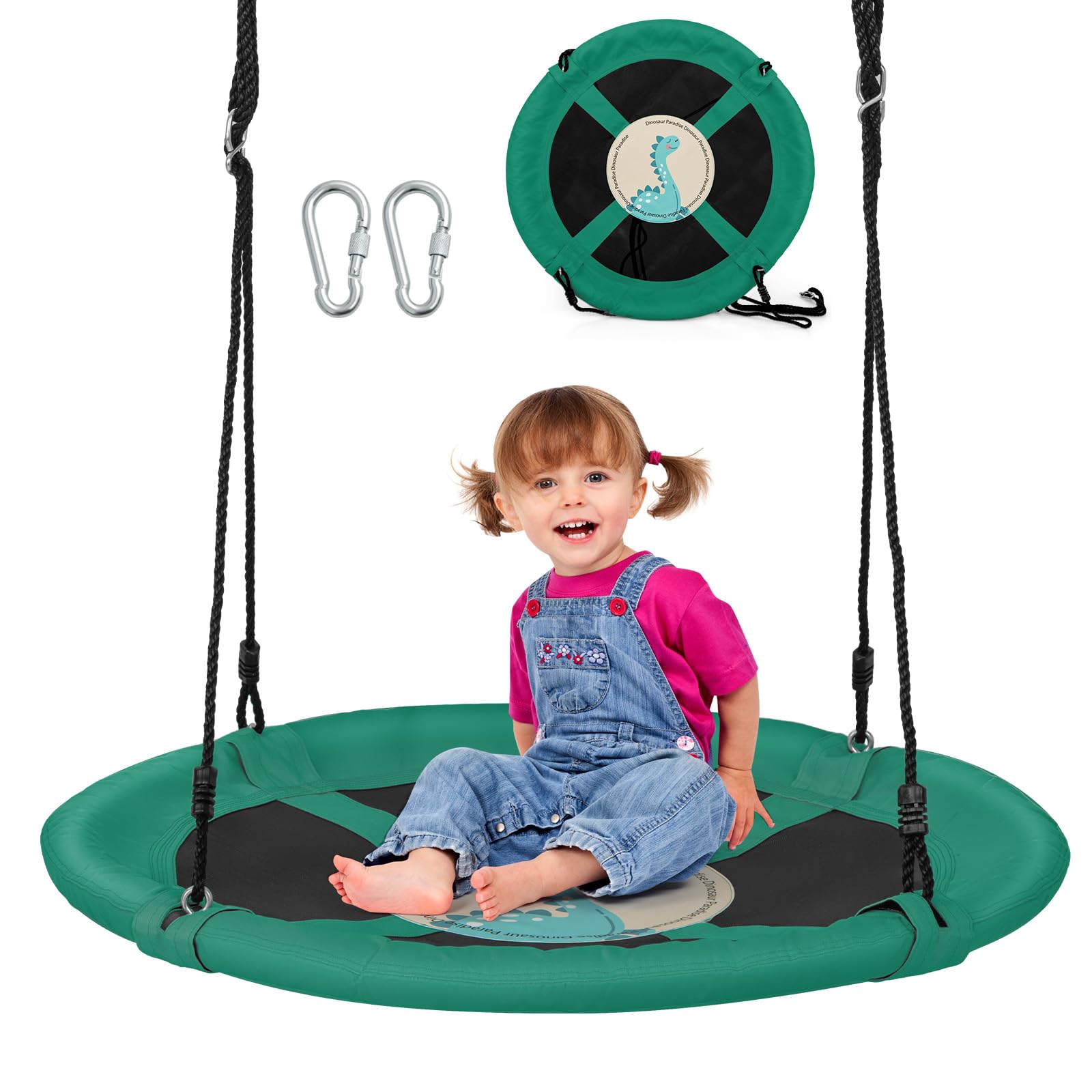 COSTWAY Columpio Infantil Nidoφ102cm, Columpio Jardin Exterior con Cuerdas Ajustables y Mosquetones, Columpio Redondo para Niños 3+ Años(Verde)