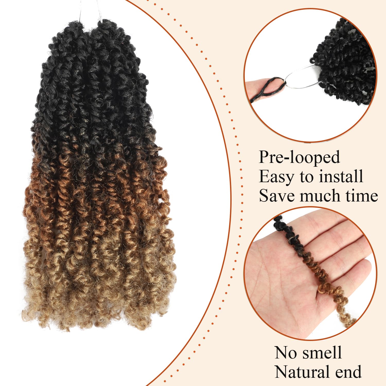 Yanky Twist 10 Packs Senegalese Crochet Braids Pre-Twisted Natural Black 8-Inch OT30/27 (3 Tones Ombre Brown) - Image 3