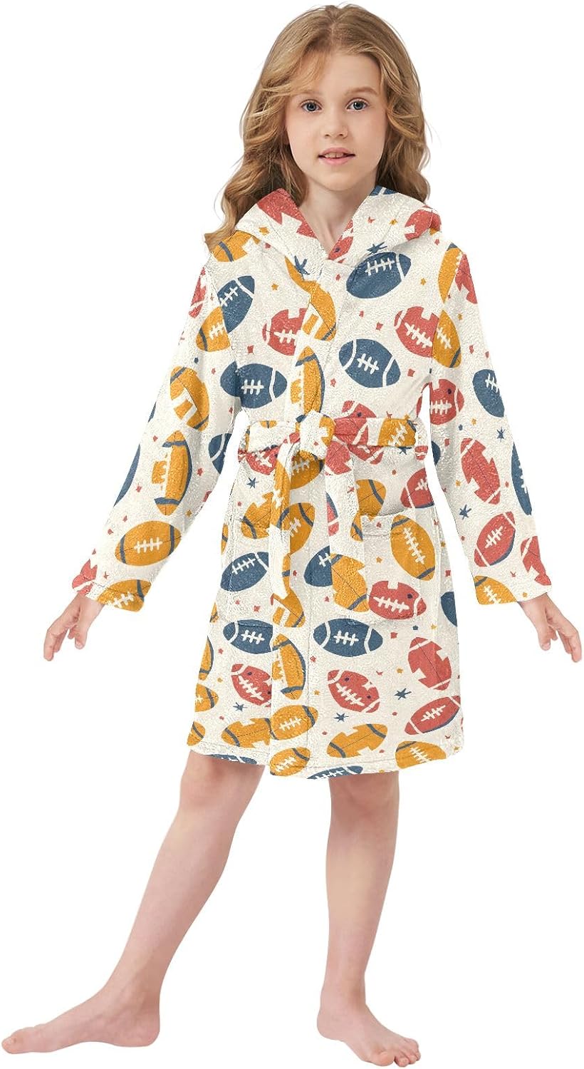 Seamless Rugby Toddler Hooded Bathrobe for Boys Girls Soft Plush Bath Towel Robe 2-12 Years
