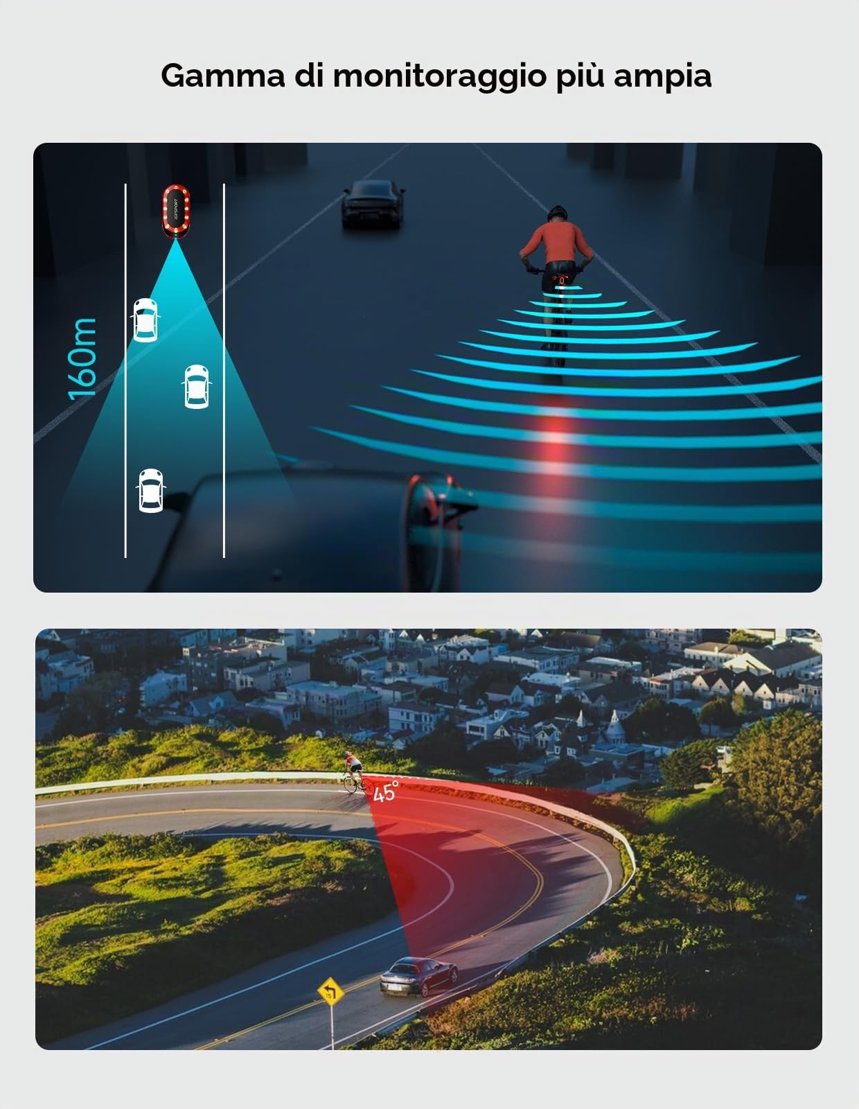 iGPSPORT SRmini Luce Posteriore Radar per Bicicletta, 20 Ore di Autonomia, Visione 1,2 km, Rilevamento Frenata, On/Off Automatico, 65 Lumen, Ant+, Bluetooth 5.0, IPX7