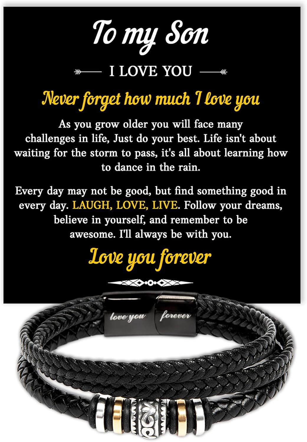 VIRAGIL To My Son Bracelet, Son Gifts From Mom And Dad, Bracelet For Son From Dad, Son Bracellet From Mom, Birthday Gift For Son, Men Bracelet, Gift For My Son Birthday With Message Card And Gift Box