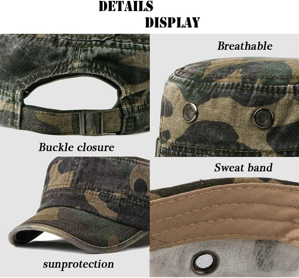Unisex Military Army Hat Men Women Baseball Cap Flat Top Cap Adjustable Camo Cadet Cap - Image 5