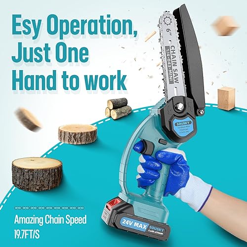 Miniatura 2 de Mini motosierra inalámbrica, portátil de mano pequeña motosierra de 6 pulgadas, funciona con pilas, 2 piezas de 24 V 2000 mAh potente batería