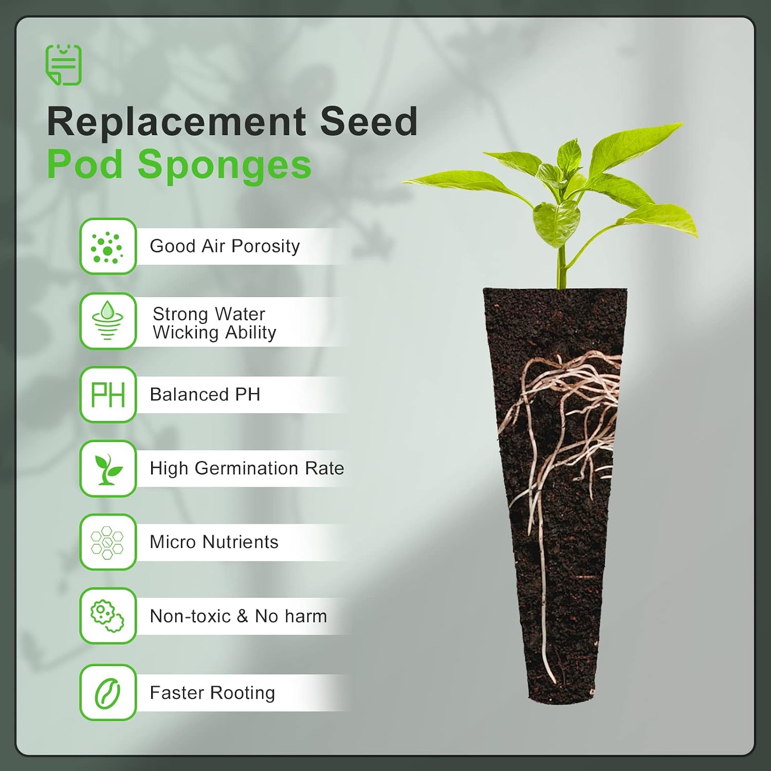 YBB 50PCS Hydroponic Grow Sponges, Seed Starter Pods Replacement Sponges Compatible with Aerogarden, Rapid Rooter Starter Plugs for Hydroponic Indoor Garden System