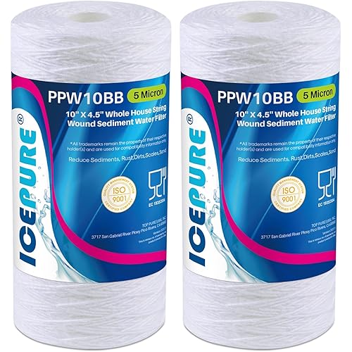 ICEPURE 5 Micron 10”*4.5'' Whole House Sediment String Wound Water Filter Replacement filter for 84637, WPX5BB97P, PC10, 355214-45, 355215-45, WP10BB97P, WP5BB97P, 2PACK