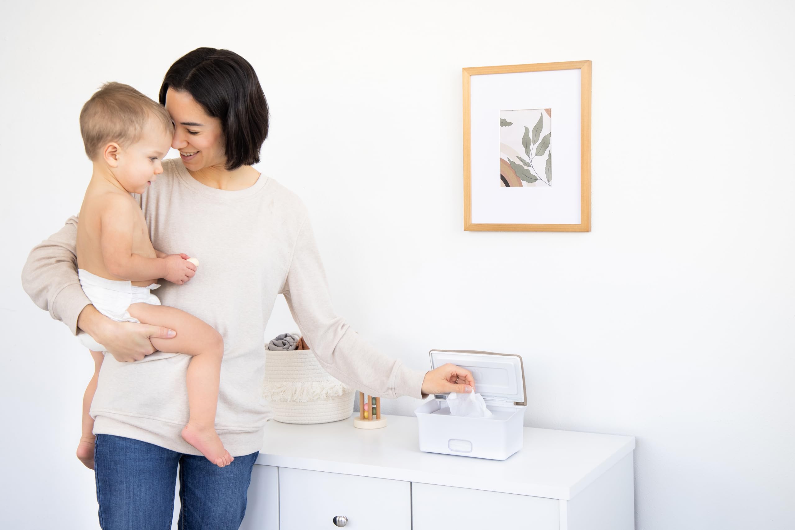 Ubbi Baby Wipes Dispenser with Weighted Plate and Secure Seal, Nursery and Baby Registry Essential to Keep Wipes Fresh, Taupe