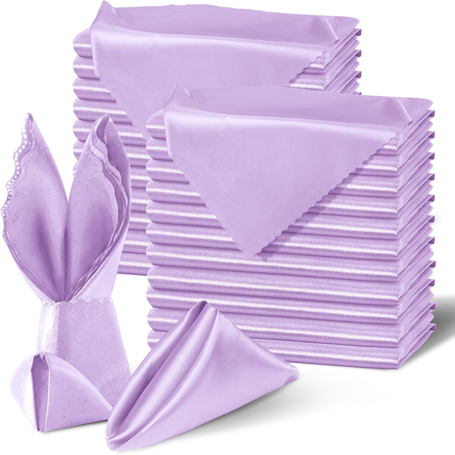 Homiest 100 Pack Light Purple Satin Napkins 20x20 Inches Dinner Napkins Decor, Scalloped Square Napkins Silky Elegant Wedding Napkins, Smooth Table Cloth Napkins for Restaurant Graduation Party