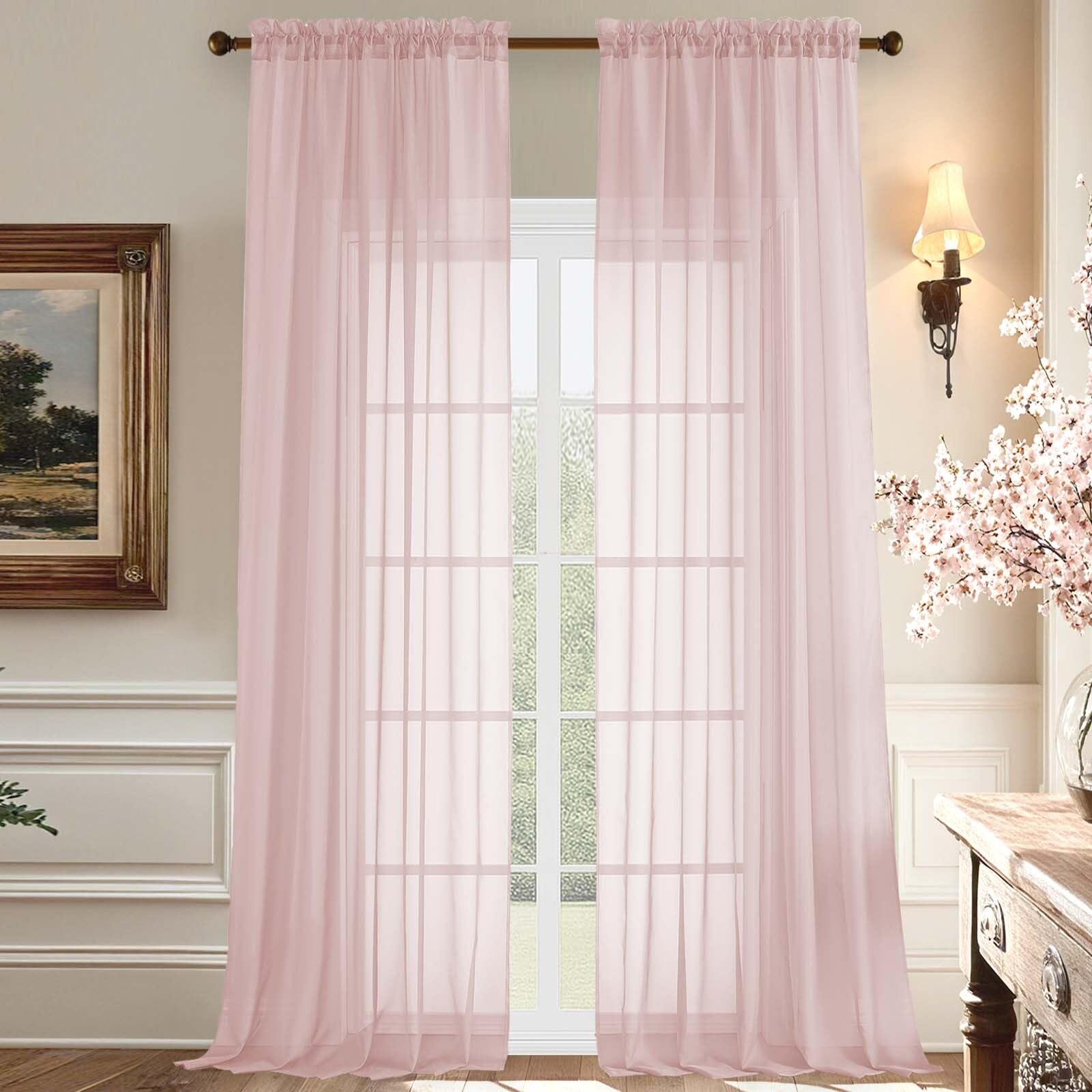 Aiyufeng Blush Pink Sheer Curtains 108 Inches Long 2 Panels Set for Bedroom Living Room, Light Filtering Rod Pocket Soft Airy Voile Drapes for Farmhouse, Each 59" W x 108" L, 2 Pack โ image 1