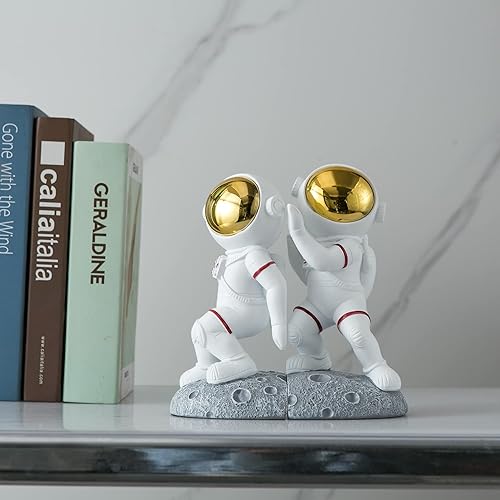 Miniatura 8 de Sujetalibros con temática espacial para estantes, extremos de libro de luna de astronauta para habitación de niños, tapones decorativos de planeta