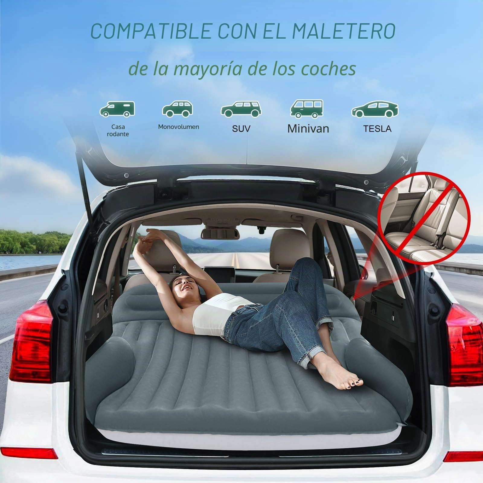 Ciremiv Colchón de Coche con los Accesorios más completos para Dormir de Coche, a Prueba de Fugas, cómodo y Duradero, colchón de Aire para Coche, Camas de Aire con Bomba de Aire, para SUV Minivan MPV
