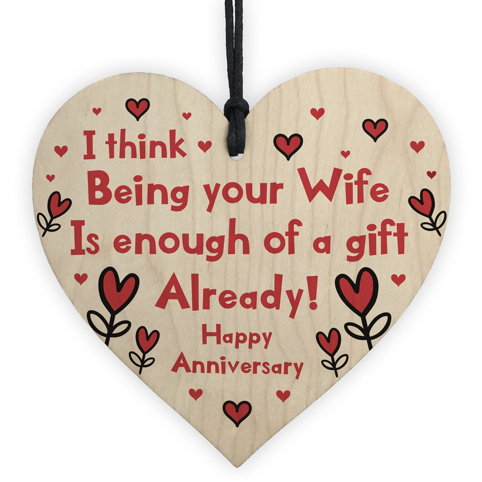 Red Ocean Funny Anniversary For Wife Novelty Wooden Heart Sign Anniversary For Her