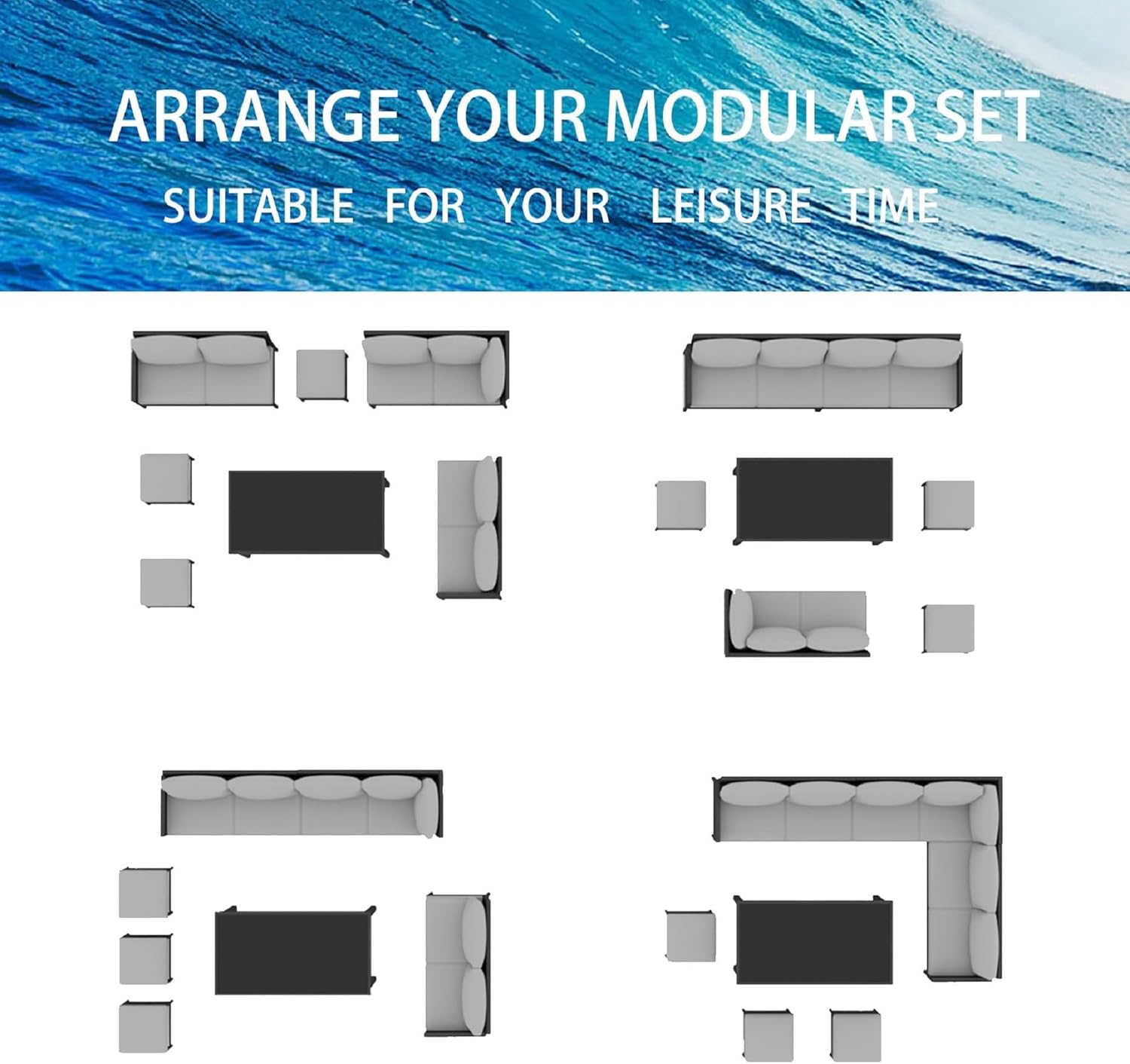 Luxurious 7-Piece Outdoor Furniture Set with Waterproof Cushions and Glass Table for Small Spaces(Blue)