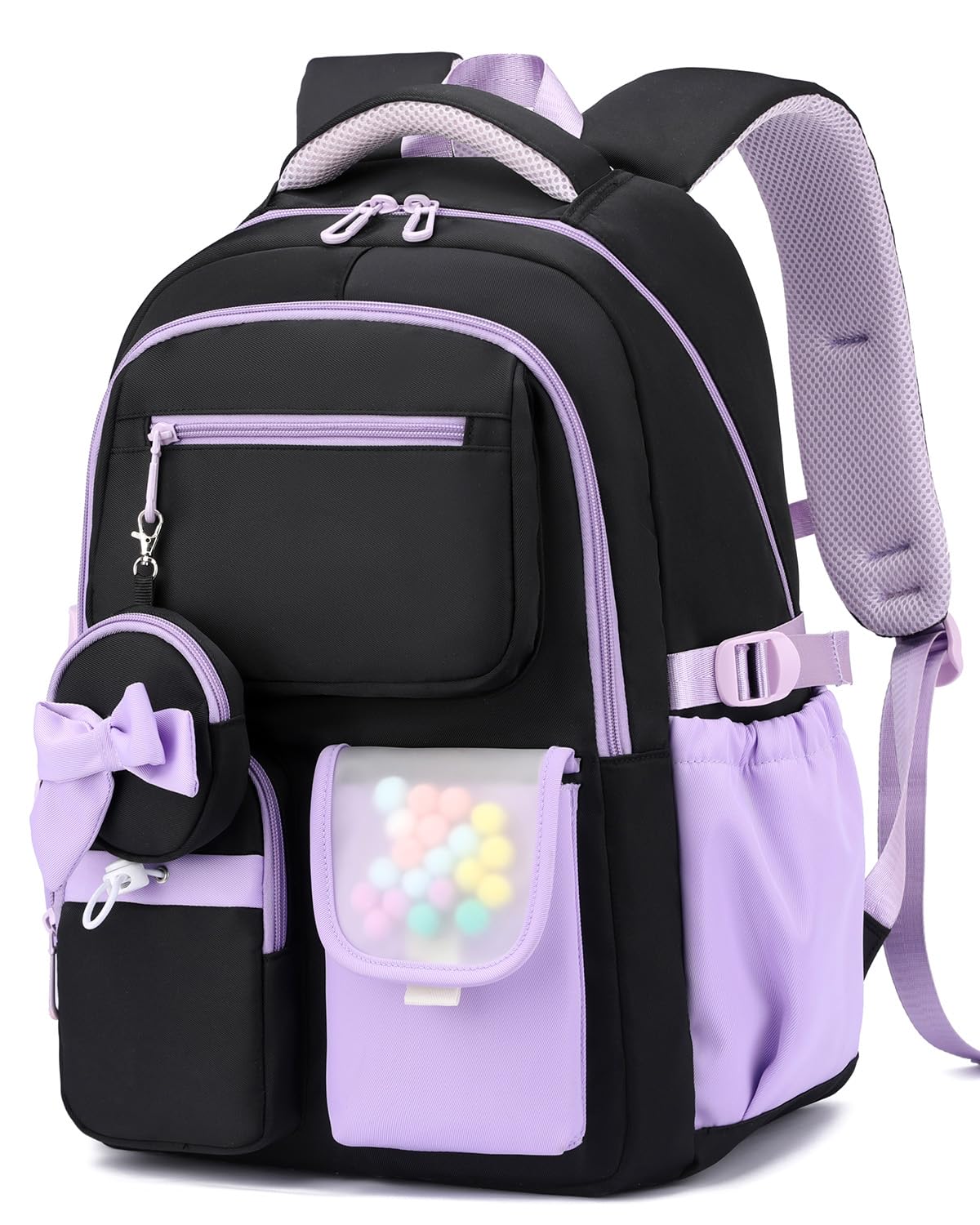 Amythe Cartable Fille Collège et Primaire, Sac à Dos Scolaire Adolescentes Léger Imperméable, Grand Sac D'école Fille pour Portable 15.6", Compatible Chariot,10-18 Ans -Violet
