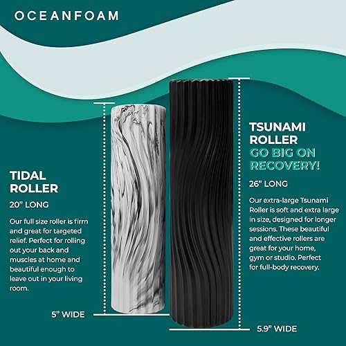 Miniatura 5 de Oceanfoam Rodillo de tsunami (negro) - Rodillo de espuma suave y texturizado para terapia física, dolor de espalda, ejercicio y estiramiento,