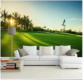 Golf Course Wall Mural, 3D Green Grass Landscape Peel and Stick Self-Adhesive Wallpaper, Removable Sticker Home Decor TV Background Large Art Wall Painting 79""W x 55""H