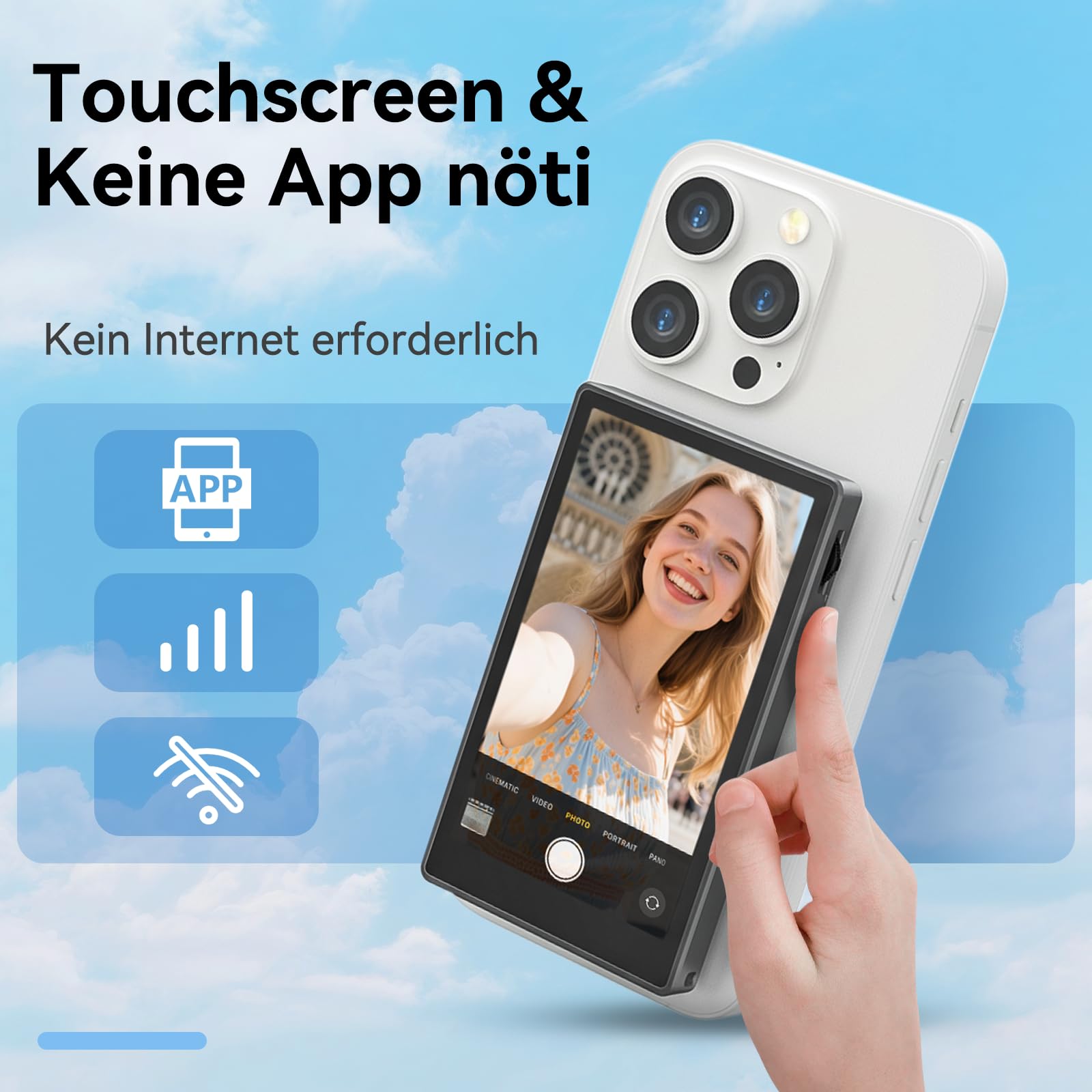 Écran magnétique pour Selfie Martphone avec caméra arrière pour iPhone et Android pour TikTok Live Streaming Noir Smartphone Vlog Selfie Monitor Screen