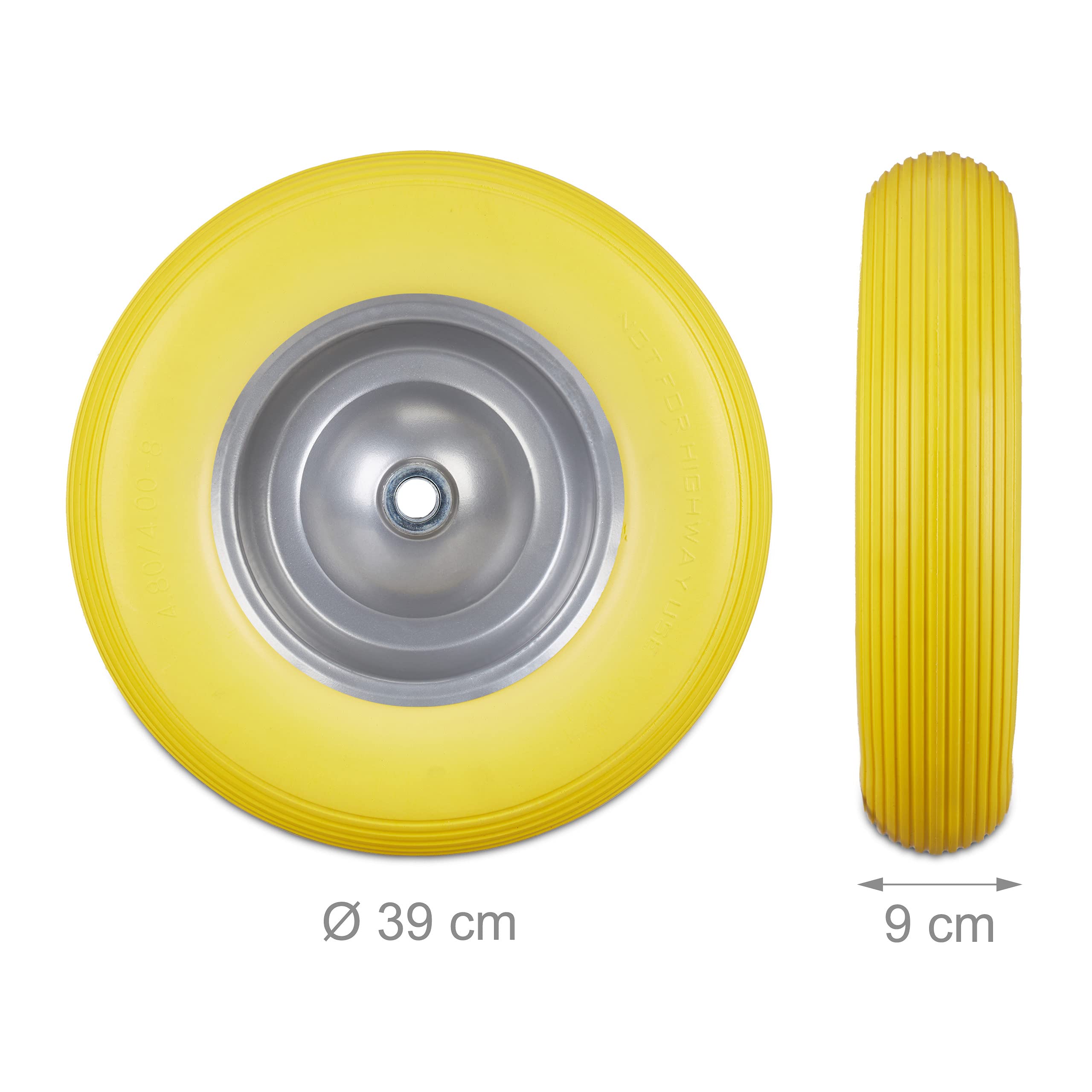 4X Schubkarrenrad 4.80 4.00-8 Gummireifen Stahlfelge bis 100 kg Anti-Leck Reifen Ersatzrad Gelb-Grau